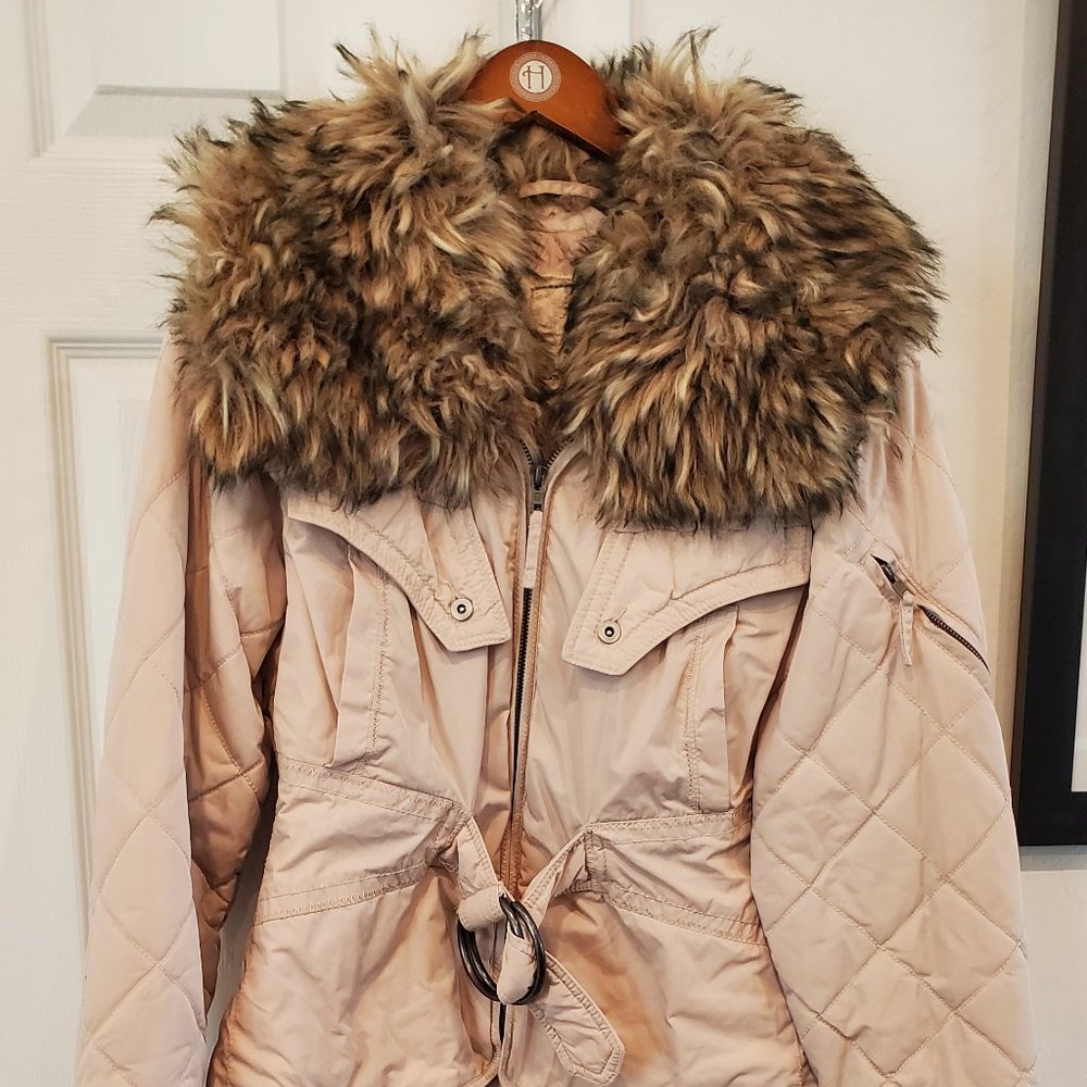 Twenty Two Women's Medium Zippered Jacket with Faux Fur Sleeves and Hood